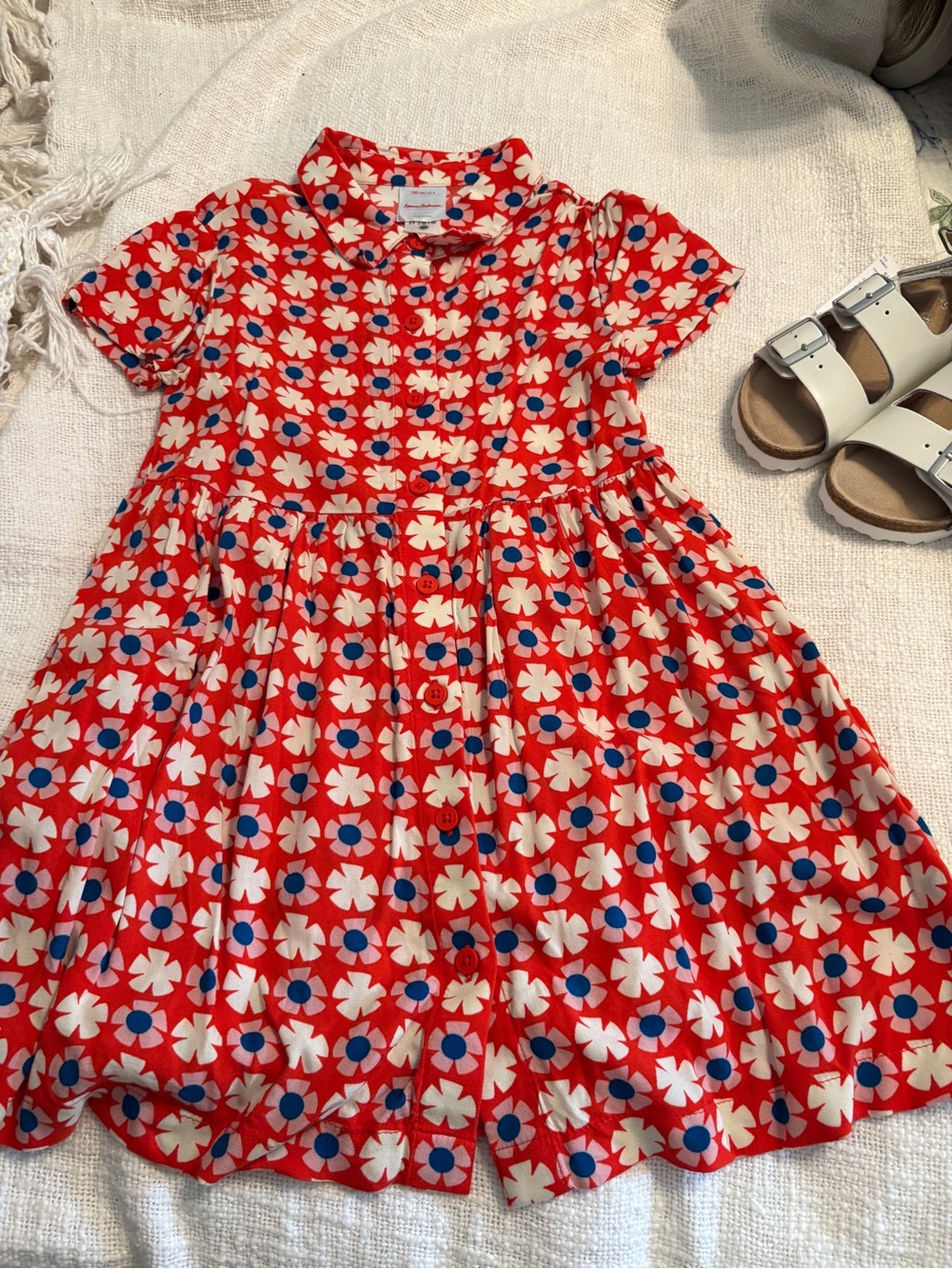 Hanna Andersson Girls' Red Floral Button-Front Dress with pockets size 4